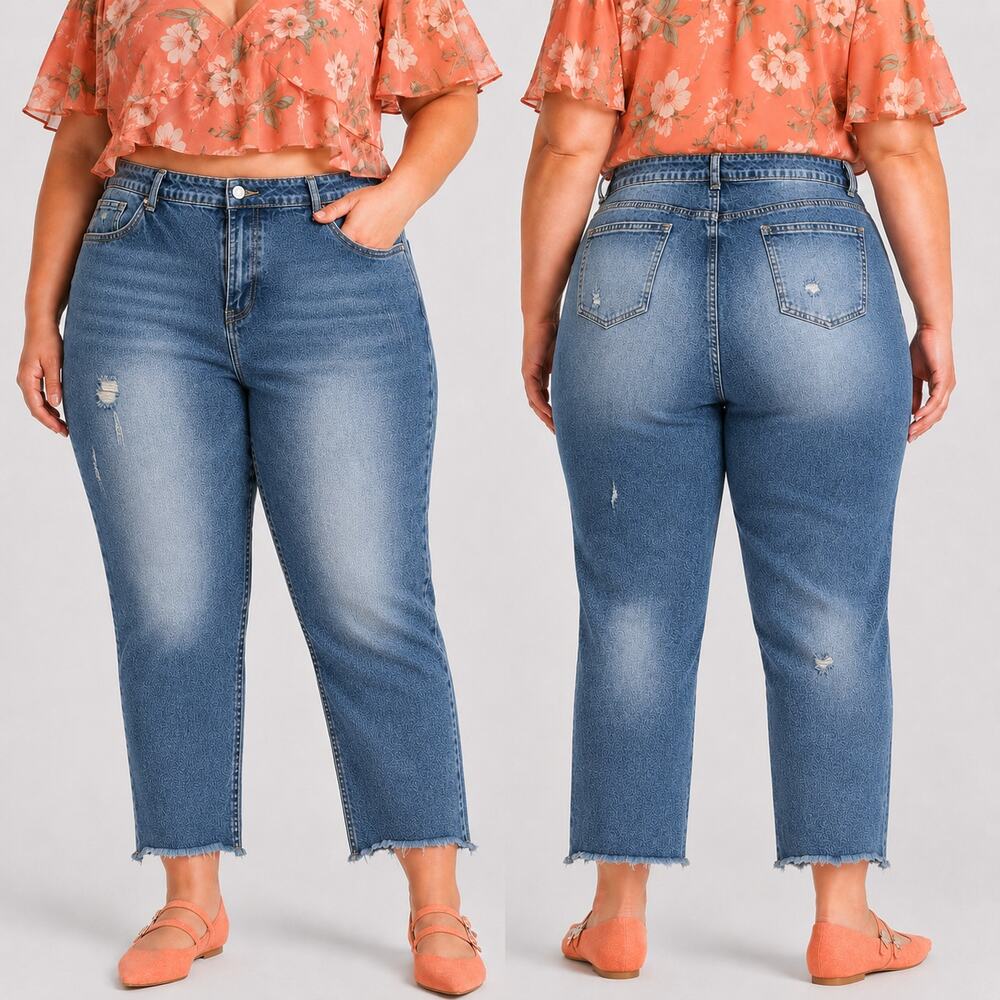 Flamingals Plus Size 16 to 18  Distressed Crop Jeans Raw Hem NWOT